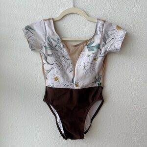 Lucky Leo Floral short sleeve high leg cut custom ballet leotard